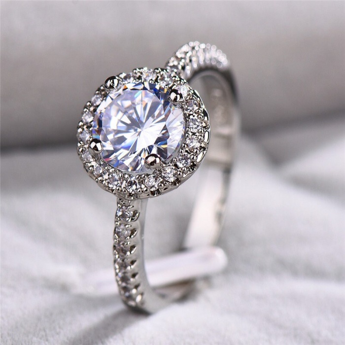 2.30 Ct Round Diamond Halo Women Engagement Ring 14k White Gold Finish Simulated Diamond Solitaire Statement Half Eternity Anniversary Ring | Save 33% - Rajasthan Living 6