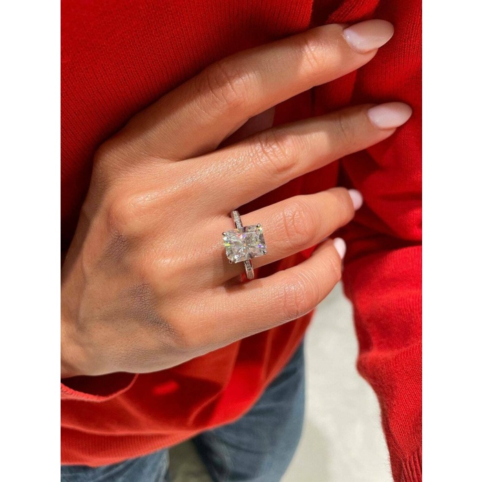 Emerald Cut Engagement Ring Emerald Promise Ring Emerald Diamond Solitaire Hidden Halo CZ Ring With Accents Bridal Anniversary Gift for Her | Save 33% - Rajasthan Living 7