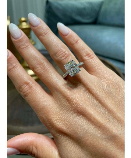 Emerald Cut Engagement Ring Emerald Promise Ring Emerald Diamond Solitaire Hidden Halo CZ Ring With Accents Bridal Anniversary Gift for Her | Save 33% - Rajasthan Living 5