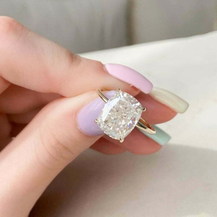 Elongated Cushion Cut Diamond Engagement Ring Solitaire Wedding Ring Diamond Solitaire Ring Promise Ring Dainty Hidden Halo Anniversary Ring | Save 33% - Rajasthan Living 5