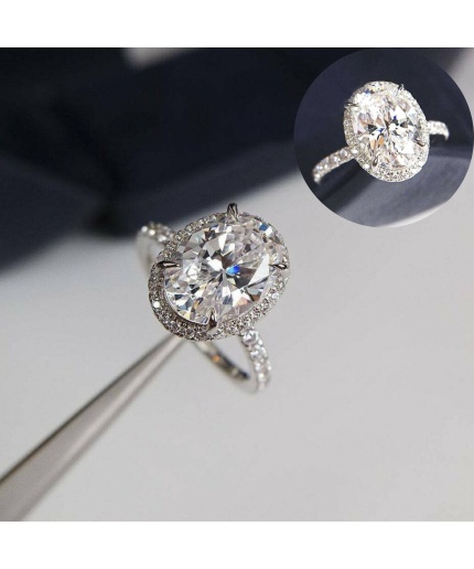 Oval Cut Engagement Ring Oval Solitaire Diamond Halo Gorgeous Wedding Ring Bridal Promise Ring Full Eternity Silver CZ Ring Gift for Her | Save 33% - Rajasthan Living