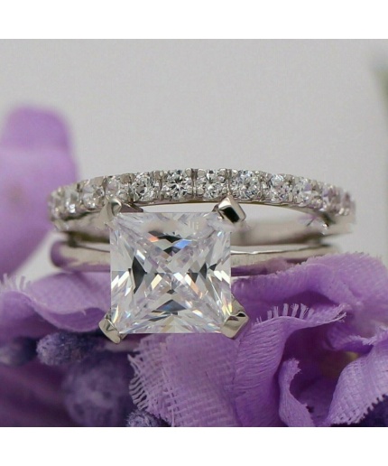 Princess Cut Diamond Bridal Ring Set Solitaire Wedding Luxury Princess CZ Engagement Ring Set Eternity Band Stacking Ring Set Gift for Her | Save 33% - Rajasthan Living
