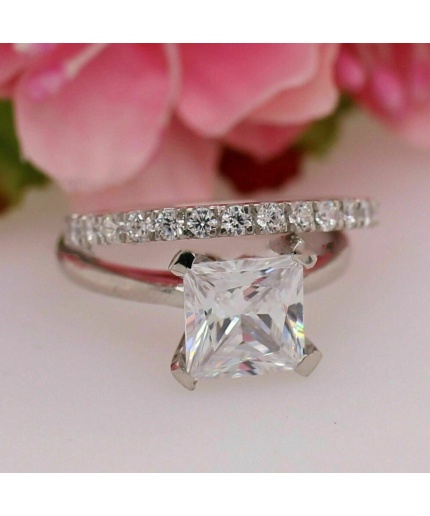 Princess Cut Diamond Bridal Ring Set Solitaire Wedding Luxury Princess CZ Engagement Ring Set Eternity Band Stacking Ring Set Gift for Her | Save 33% - Rajasthan Living 3