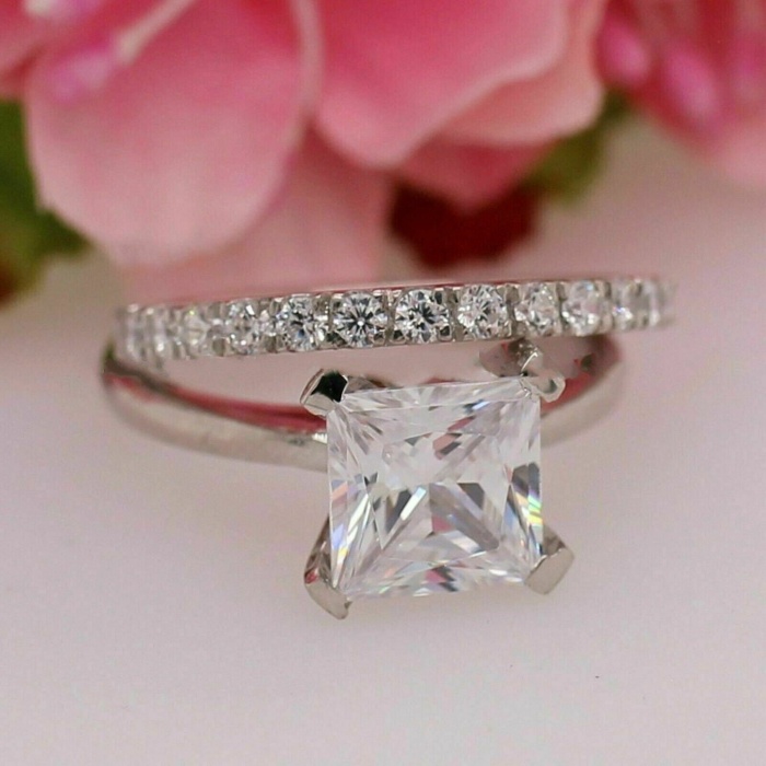 Princess Cut Diamond Bridal Ring Set Solitaire Wedding Luxury Princess CZ Engagement Ring Set Eternity Band Stacking Ring Set Gift for Her | Save 33% - Rajasthan Living 6
