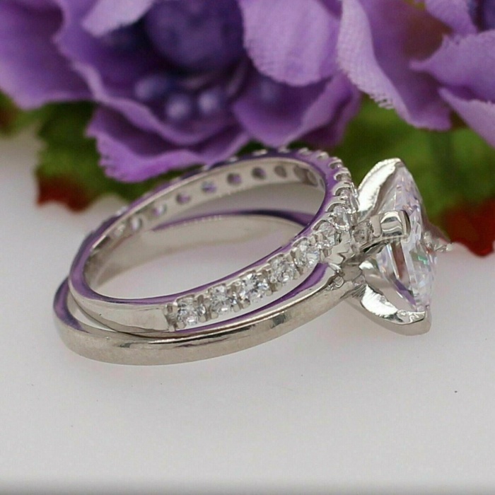 Princess Cut Diamond Bridal Ring Set Solitaire Wedding Luxury Princess CZ Engagement Ring Set Eternity Band Stacking Ring Set Gift for Her | Save 33% - Rajasthan Living 13