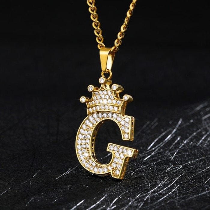 14k Gold Finish Crown Letter Pendant Crown Initial Pendant Birthday Gift for Women Men Alphabet Necklace Charm Cute Hip Hop Pendant for All | Save 33% - Rajasthan Living 6
