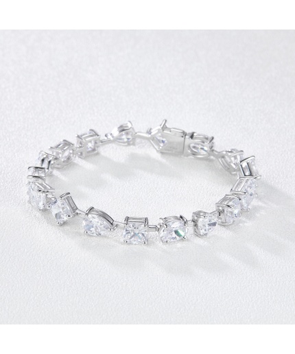 925 Sterling Silver Heart Cut Created Moissanite Wedding Engagement Charm Bangle Bracelet Wholesale | Save 33% - Rajasthan Living 3