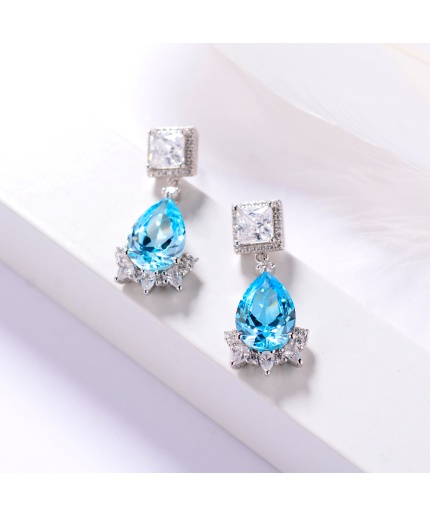 Fashion 925 Sterling Silver Earrings Sea Blue Zircon Drop Earrings for Women | Save 33% - Rajasthan Living 3