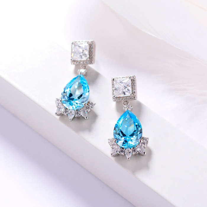 Fashion 925 Sterling Silver Earrings Sea Blue Zircon Drop Earrings for Women | Save 33% - Rajasthan Living 6