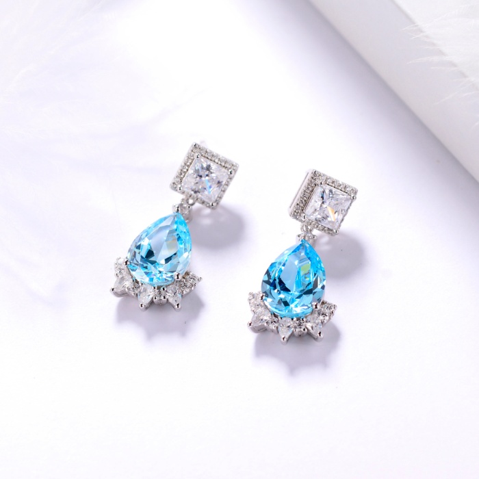 Fashion 925 Sterling Silver Earrings Sea Blue Zircon Drop Earrings for Women | Save 33% - Rajasthan Living 7