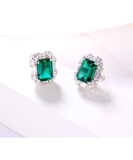 Fashion Jewelry Natural Emerald Halo Rhodium Plated Earrings Pave Natural White Diamonds | Save 33% - Rajasthan Living