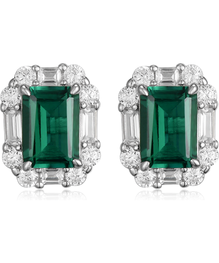 Fashion Jewelry Natural Emerald Halo Rhodium Plated Earrings Pave Natural White Diamonds | Save 33% - Rajasthan Living 3
