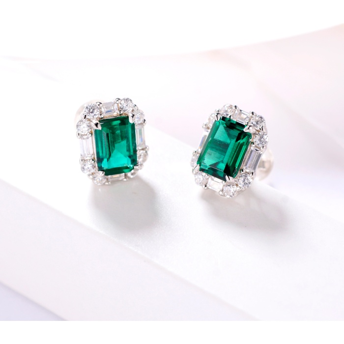 Fashion Jewelry Natural Emerald Halo Rhodium Plated Earrings Pave Natural White Diamonds | Save 33% - Rajasthan Living 5