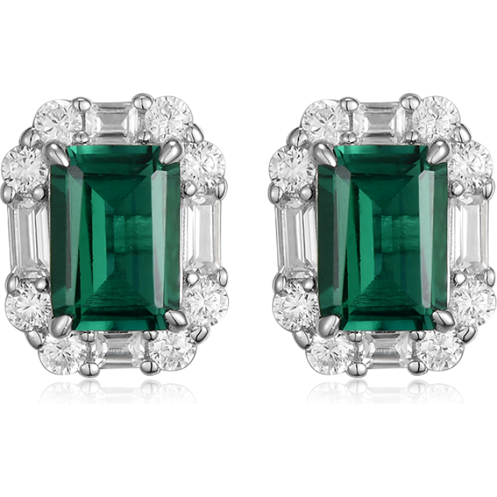 Fashion Jewelry Natural Emerald Halo Rhodium Plated Earrings Pave Natural White Diamonds | Save 33% - Rajasthan Living 6