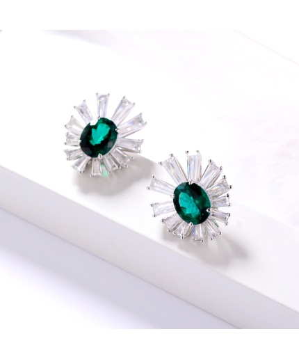Elegant Jewelry Earrings Natural Emerald Halo Rhodium Plated Earrings Pave Natural White Diamonds | Save 33% - Rajasthan Living