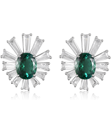 Elegant Jewelry Earrings Natural Emerald Halo Rhodium Plated Earrings Pave Natural White Diamonds | Save 33% - Rajasthan Living 3
