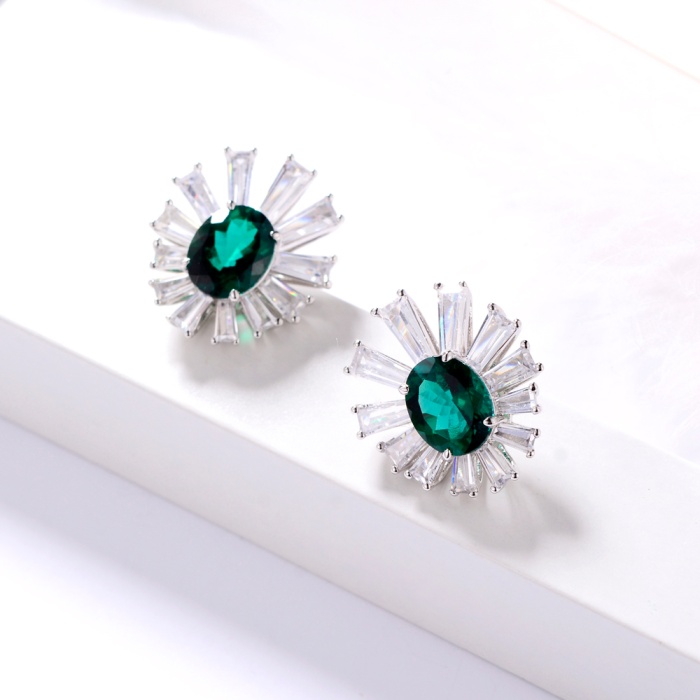 Elegant Jewelry Earrings Natural Emerald Halo Rhodium Plated Earrings Pave Natural White Diamonds | Save 33% - Rajasthan Living 5
