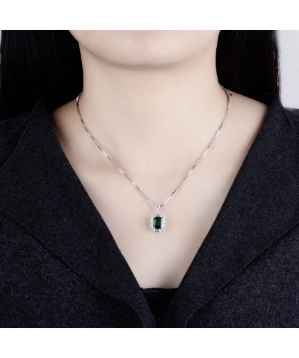 Elegant Classic Necklace Custom Rectangular Emerald 925 Silver Platinum Plated Necklace | Save 33% - Rajasthan Living