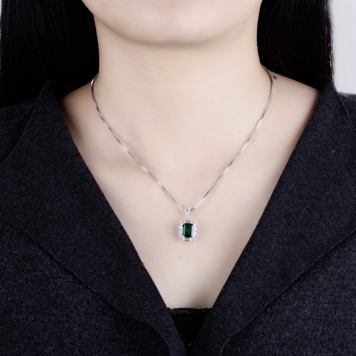 Elegant Classic Necklace Custom Rectangular Emerald 925 Silver Platinum Plated Necklace | Save 33% - Rajasthan Living 5