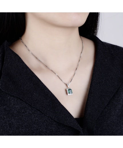 Elegant Classic Necklace Custom Rectangular Emerald 925 Silver Platinum Plated Necklace | Save 33% - Rajasthan Living 3