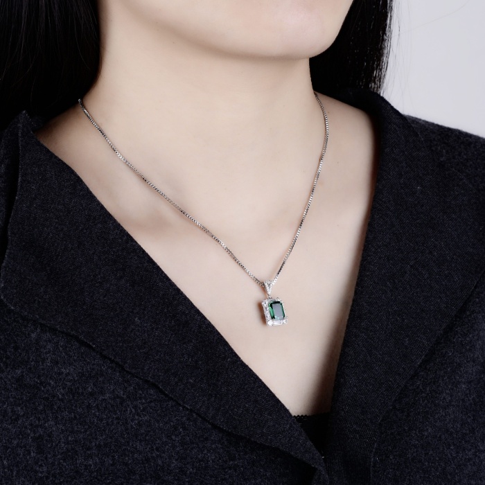 Elegant Classic Necklace Custom Rectangular Emerald 925 Silver Platinum Plated Necklace | Save 33% - Rajasthan Living 6