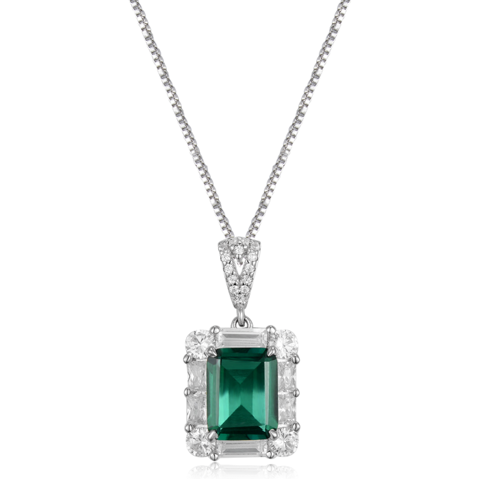 Elegant Classic Necklace Custom Rectangular Emerald 925 Silver Platinum Plated Necklace | Save 33% - Rajasthan Living 7