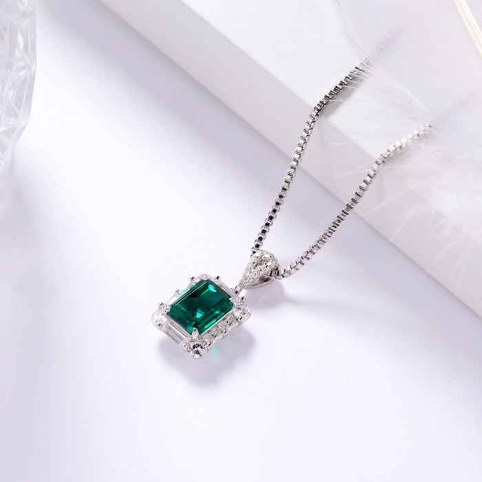 Elegant Classic Necklace Custom Rectangular Emerald 925 Silver Platinum Plated Necklace | Save 33% - Rajasthan Living 8