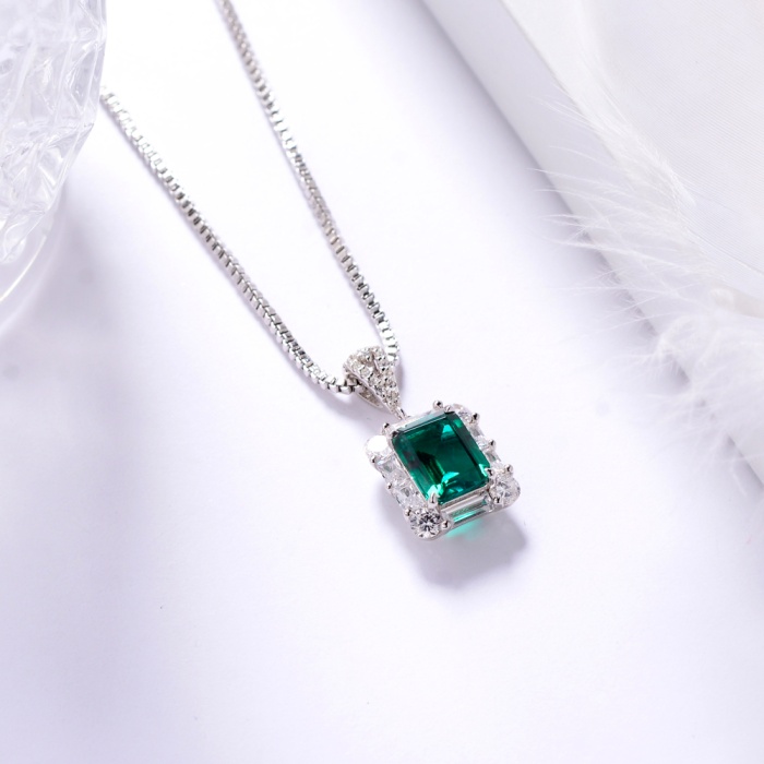 Elegant Classic Necklace Custom Rectangular Emerald 925 Silver Platinum Plated Necklace | Save 33% - Rajasthan Living 9