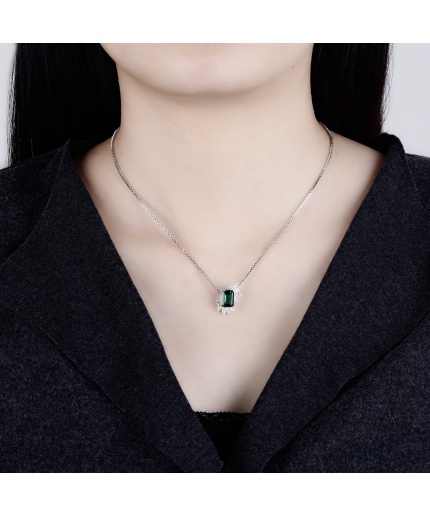 Elegant Jewelry Necklace Custom Rectangular Emerald 925 Silver Platinum Plated Necklace | Save 33% - Rajasthan Living