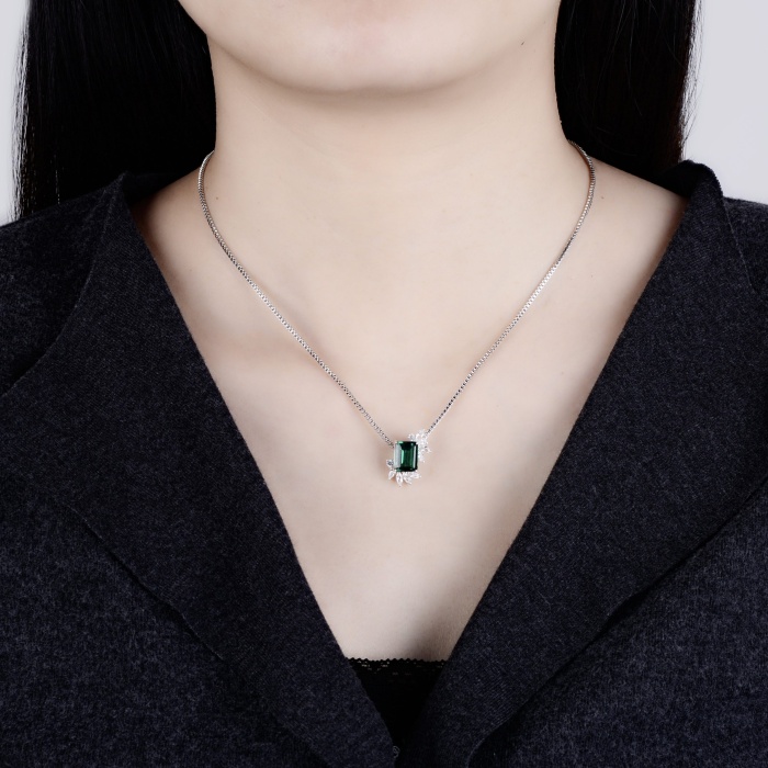 Elegant Jewelry Necklace Custom Rectangular Emerald 925 Silver Platinum Plated Necklace | Save 33% - Rajasthan Living 5