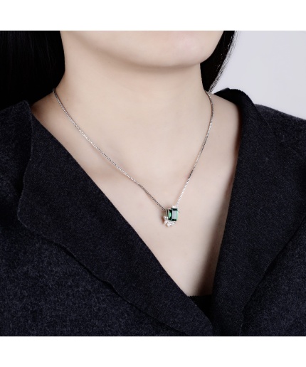 Elegant Jewelry Necklace Custom Rectangular Emerald 925 Silver Platinum Plated Necklace | Save 33% - Rajasthan Living 3