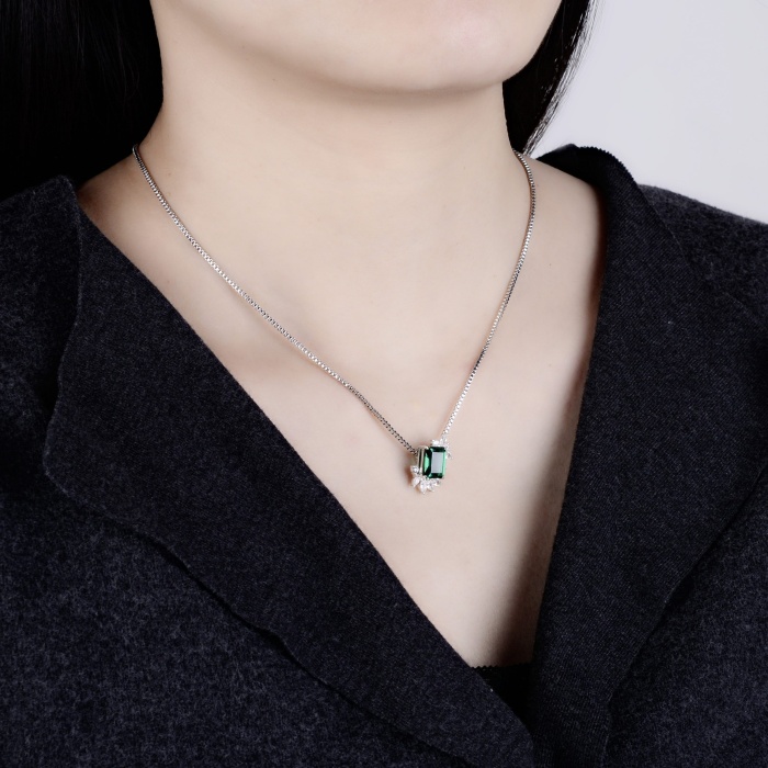 Elegant Jewelry Necklace Custom Rectangular Emerald 925 Silver Platinum Plated Necklace | Save 33% - Rajasthan Living 6