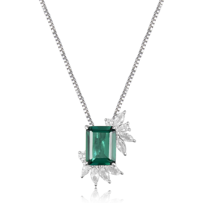 Elegant Jewelry Necklace Custom Rectangular Emerald 925 Silver Platinum Plated Necklace | Save 33% - Rajasthan Living 7