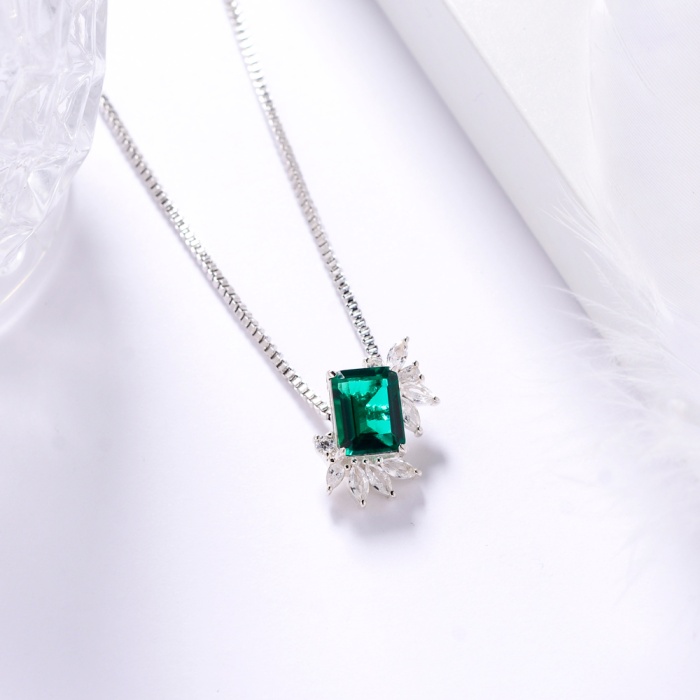Elegant Jewelry Necklace Custom Rectangular Emerald 925 Silver Platinum Plated Necklace | Save 33% - Rajasthan Living 9