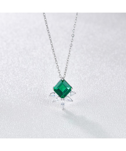 New Simple Emerald Pendant Necklace Emerald Pendant Square Silver Necklace Jewelry | Save 33% - Rajasthan Living