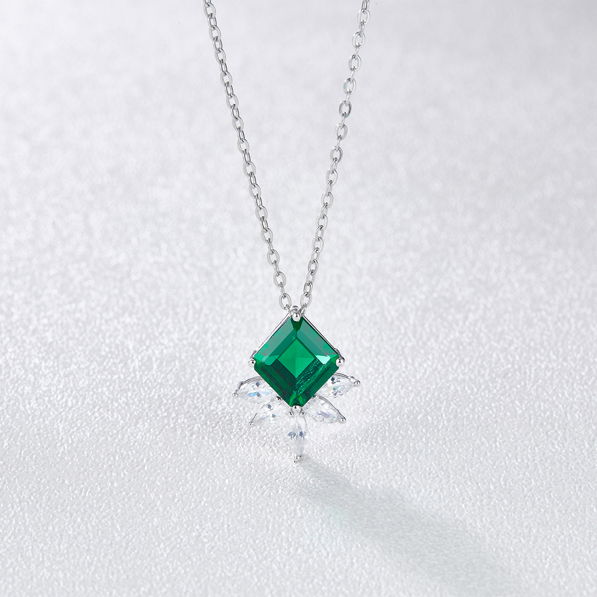 Pear-Shaped Green Emerald Silver Necklace – www.violajewelry.co