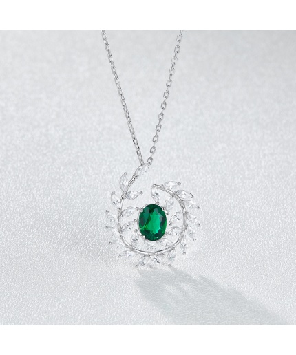 Simple Fashion Woman 925 Sterling Silver Green Zirconium White Gold Plated Fashion Jewelry Necklaces | Save 33% - Rajasthan Living 3