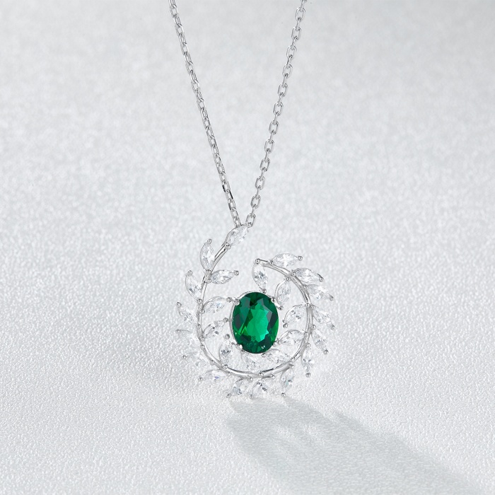 Simple Fashion Woman 925 Sterling Silver Green Zirconium White Gold Plated Fashion Jewelry Necklaces | Save 33% - Rajasthan Living 6