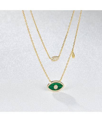 Ins Colorful Zircon Necklace Horse Eye Zircon Chain Gold Plated Chain 18k Gold Birthday Malachite Stone Pendant Necklace | Save 33% - Rajasthan Living 3