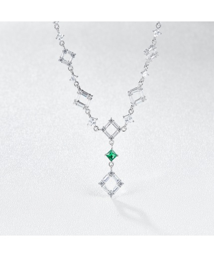 Hot Sale Fashion Jewelry Zircon Emerald Green Pendant Necklace Charm White Gold Necklace For Women | Save 33% - Rajasthan Living 3