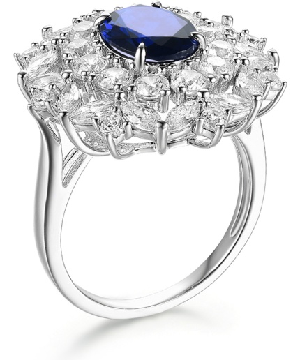 2022 Jewelry Sunflower Shape Ring Blue Sapphire White Gold Plated Rings Women’s Engagement Set | Save 33% - Rajasthan Living