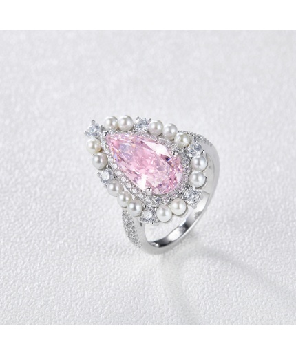 Two Tone Plated Pear Shape Pink Diamond Engagement Ring 925 Sterling Silver Jewelry For Women | Save 33% - Rajasthan Living 3