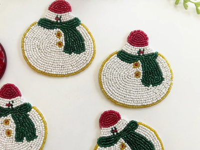 Set of 6 Santa Christmas coasters, drink beaded coasters, gift for her, housewarming gift | Save 33% - Rajasthan Living 9