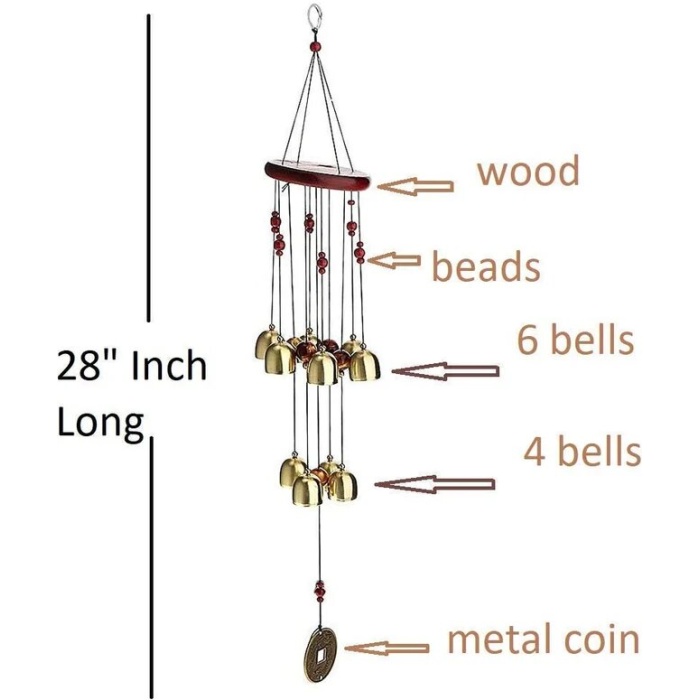 Metal Wind Chime 10 Bells with Metal Coin Wind Chimes for Home | Jingle Good Sound wall hanging Christmas ornaments | Save 33% - Rajasthan Living 6