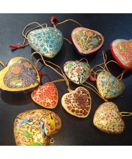 Hand painted christmas baubles, solid hanging Heart, paper mache heart ,hanging baubles, Hanging christmas Ornaments, handmade xmas heart | Save 33% - Rajasthan Living