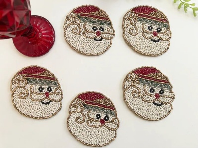 Set of 6 Christmas Santa coasters, drink beaded coasters, gift for her, housewarming gif | Save 33% - Rajasthan Living 11