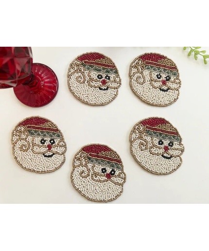 Set of 6 Christmas Santa coasters, drink beaded coasters, gift for her, housewarming gif | Save 33% - Rajasthan Living