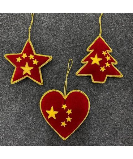 Set of 3 Hand Embroidered Christmas Ornaments for Home Decoration | Save 33% - Rajasthan Living