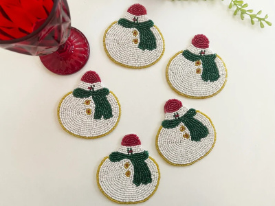Set of 6 Santa Christmas coasters, drink beaded coasters, gift for her, housewarming gift | Save 33% - Rajasthan Living 10