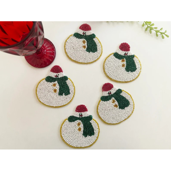 Set of 6 Santa Christmas coasters, drink beaded coasters, gift for her, housewarming gift | Save 33% - Rajasthan Living 6